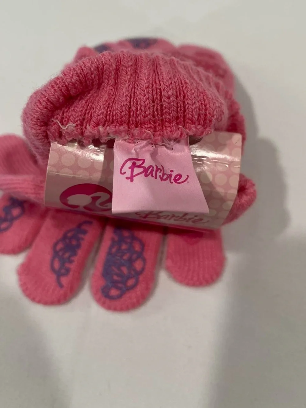 adidas Pink Stretch Knit Kids Gloves with Purple Accents